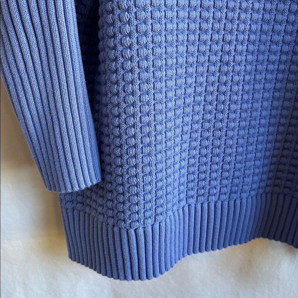 French Connection Luna Mozart cotton waffle-knit sweater in periwinkle, size L - Picture 5 of 7